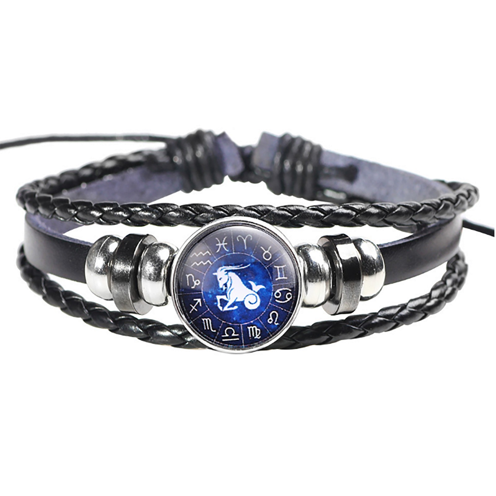 thumbnail image 2 of Moda Hombres Mujeres Constelación 12 Signo del Zodiaco Pulseras Punk Tejido de cuero, 2 of 2